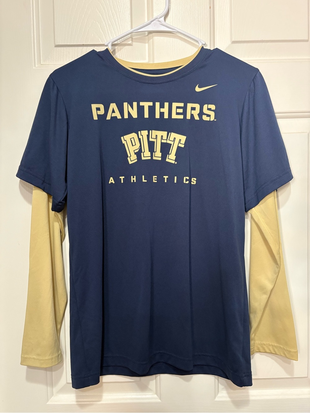 Nike Youth Pitt Panthers Navy and Gold Layered-Look Long Sleeve Tee